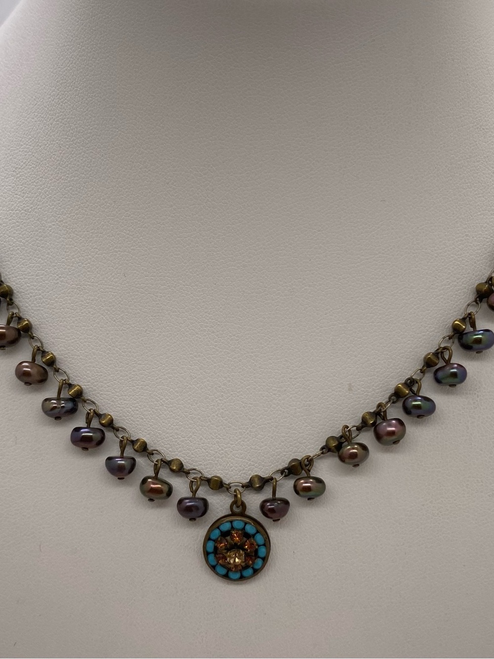 Liz Palacios Multicolor Pearl Drop Necklace with Turquoise Pendant